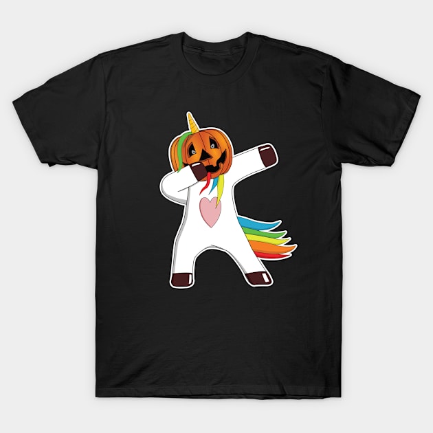 dabbing unicorn Halloween pumpkin magical T-Shirt by auviba-design